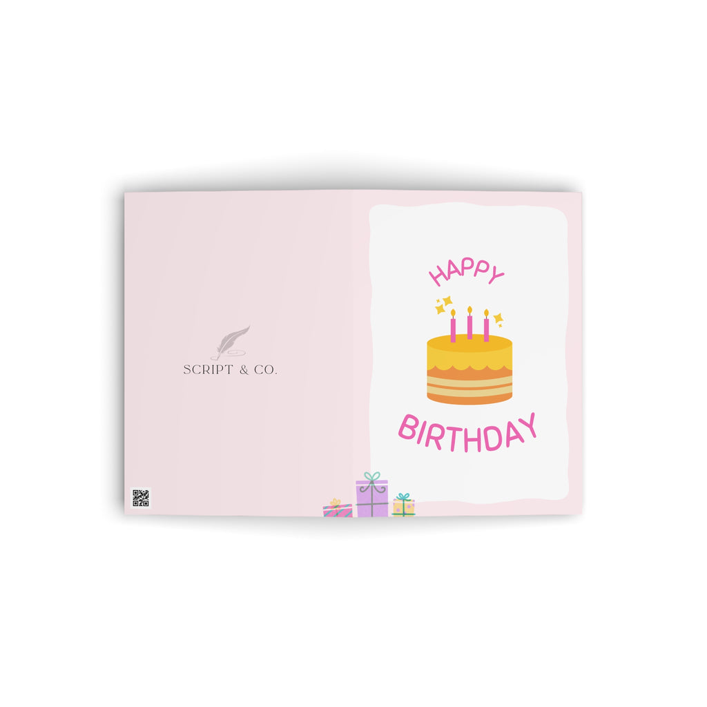Pink Birthday Greeting Cards, Cute Birthday Cards, Festive Card Set, Celebration Cards, Unique Gift Card, Party Invitation