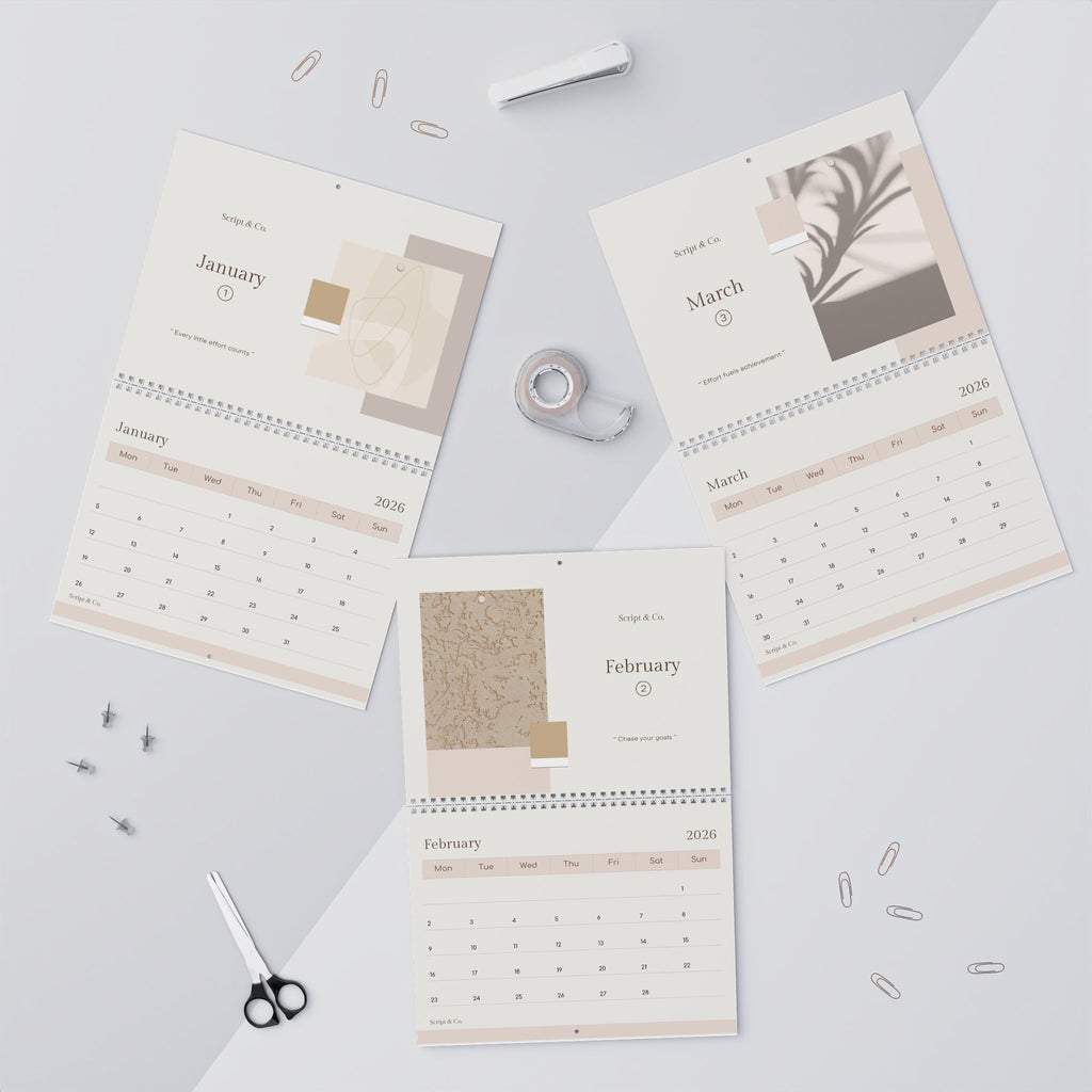 Elegant Beige Wall Calendar | Minimalist Design, Modern Decor, Home Office, Gift Idea, Monthly Planner