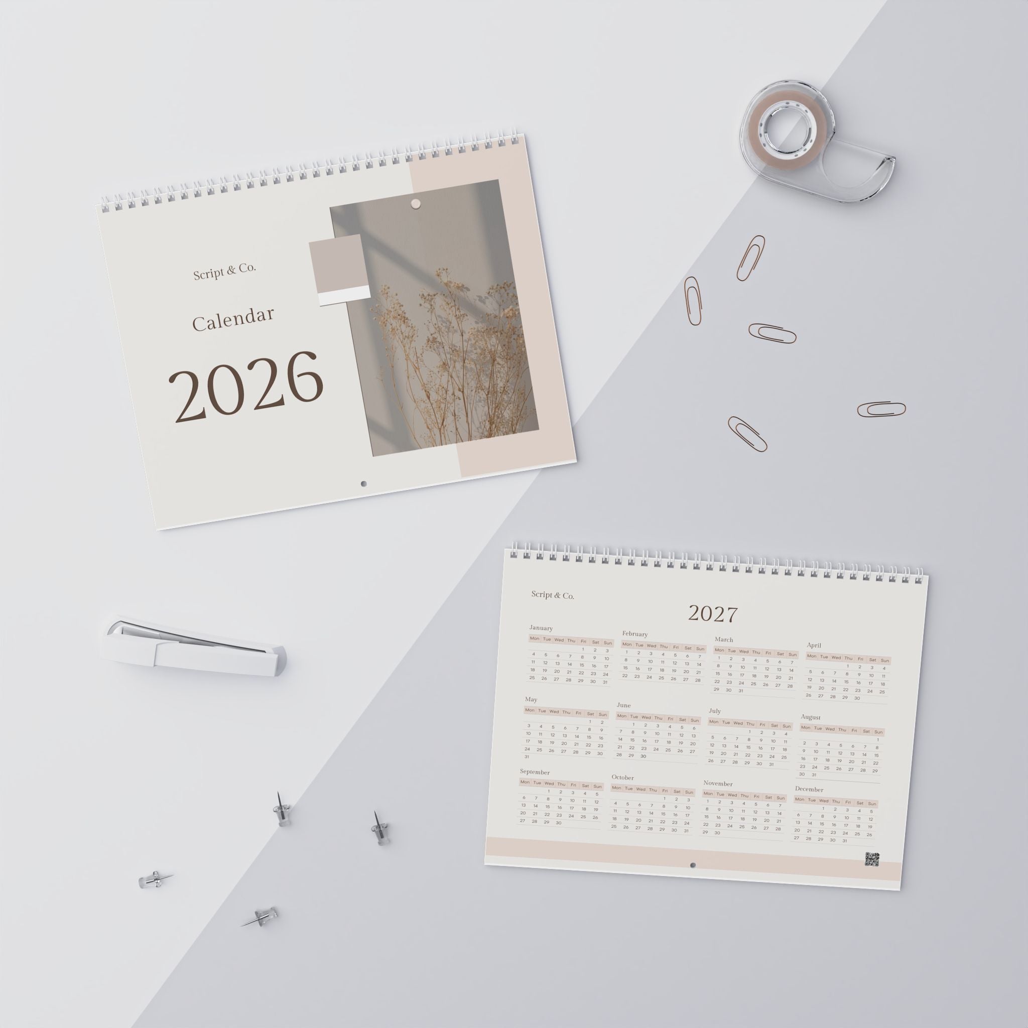 Elegant Beige Wall Calendar | Minimalist Design, Modern Decor, Home Office, Gift Idea, Monthly Planner