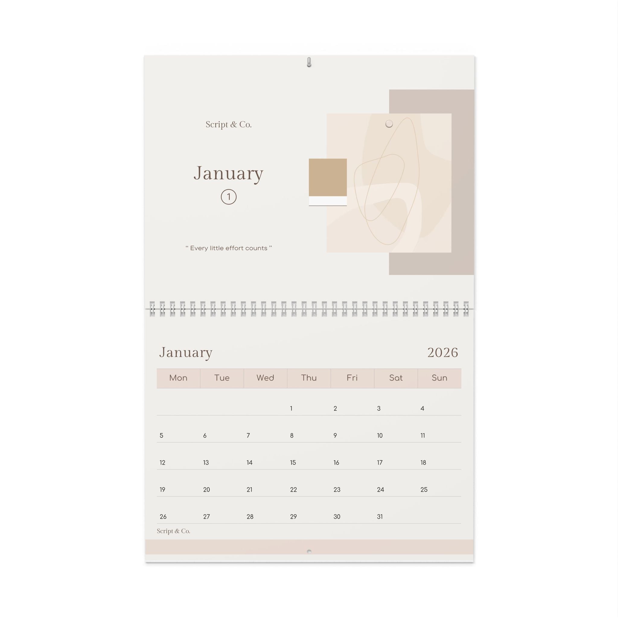 Elegant Beige Wall Calendar | Minimalist Design, Modern Decor, Home Office, Gift Idea, Monthly Planner